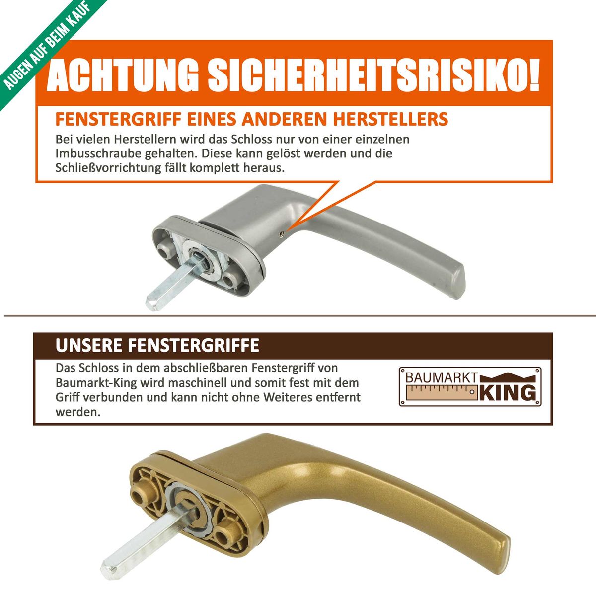 Stiftl/änge 35mm 8 x Alu Fenstergriff in Silber F1 abschlie/ßbar
